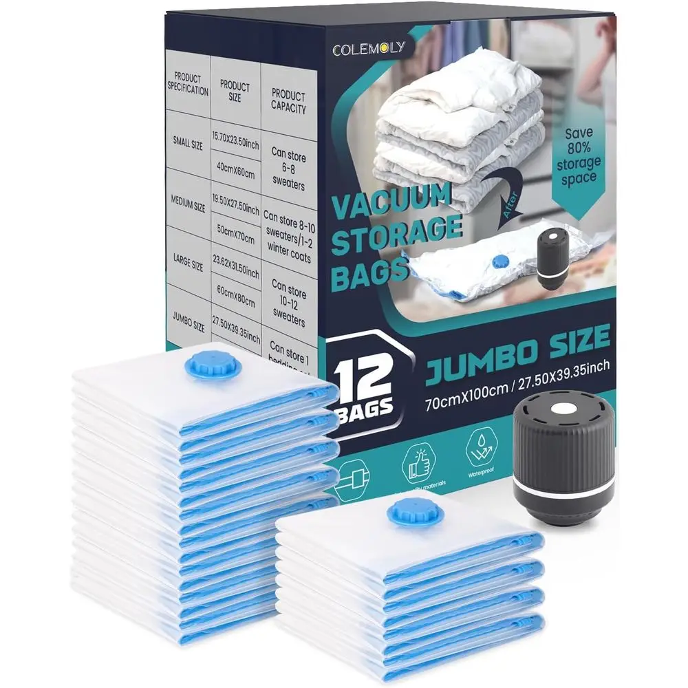 Джамбо-вакуумные компактные дорожные сумки из 12 предметов с электрическим насосом
Джамбо-вакуумные компактные дорожные сумки из 12 предметов с электрическим насосом