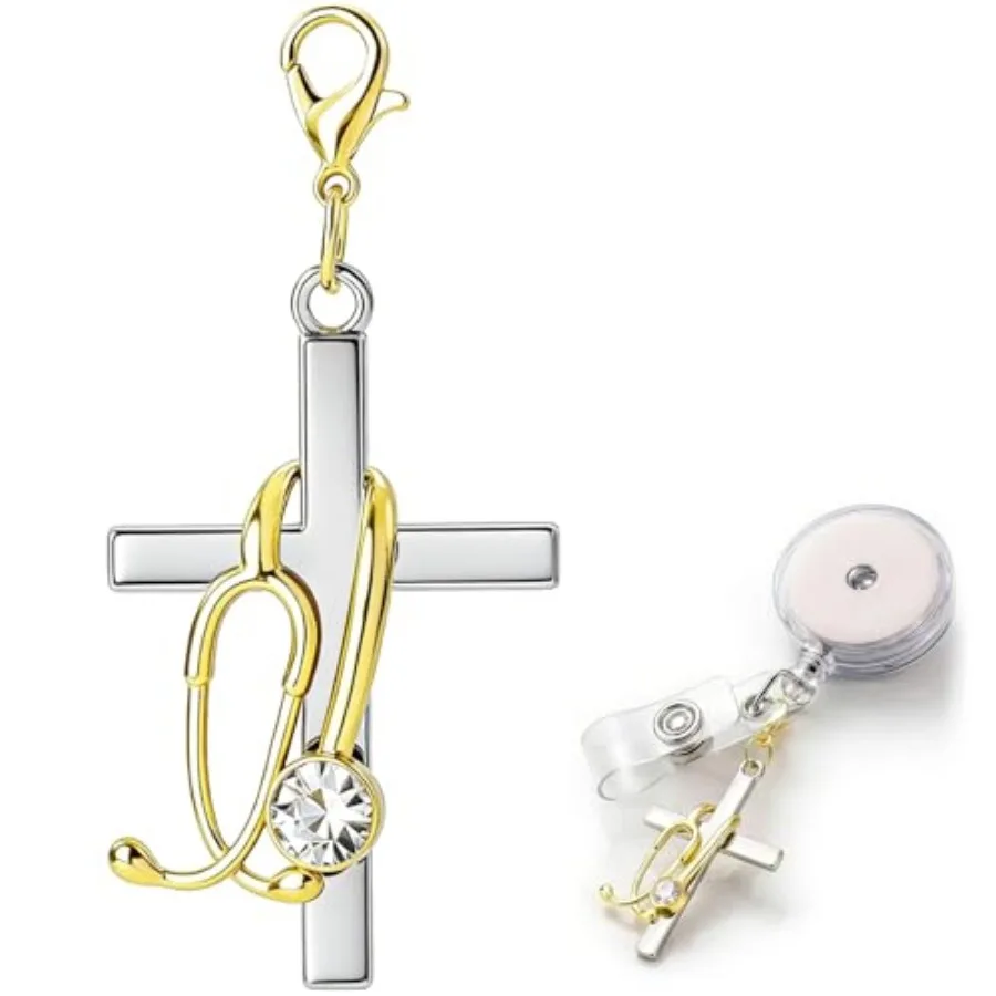 Cross with Stethoscope Charm Badge Buddy, ID Holder Badge Reel Accessories for Nurse for Doctor Healthcare Graduation- Gold
Cross with Stethoscope Charm Badge Buddy, ID Holder Badge Reel Accessories for Nurse for Doctor Healthcare Graduation- Gold