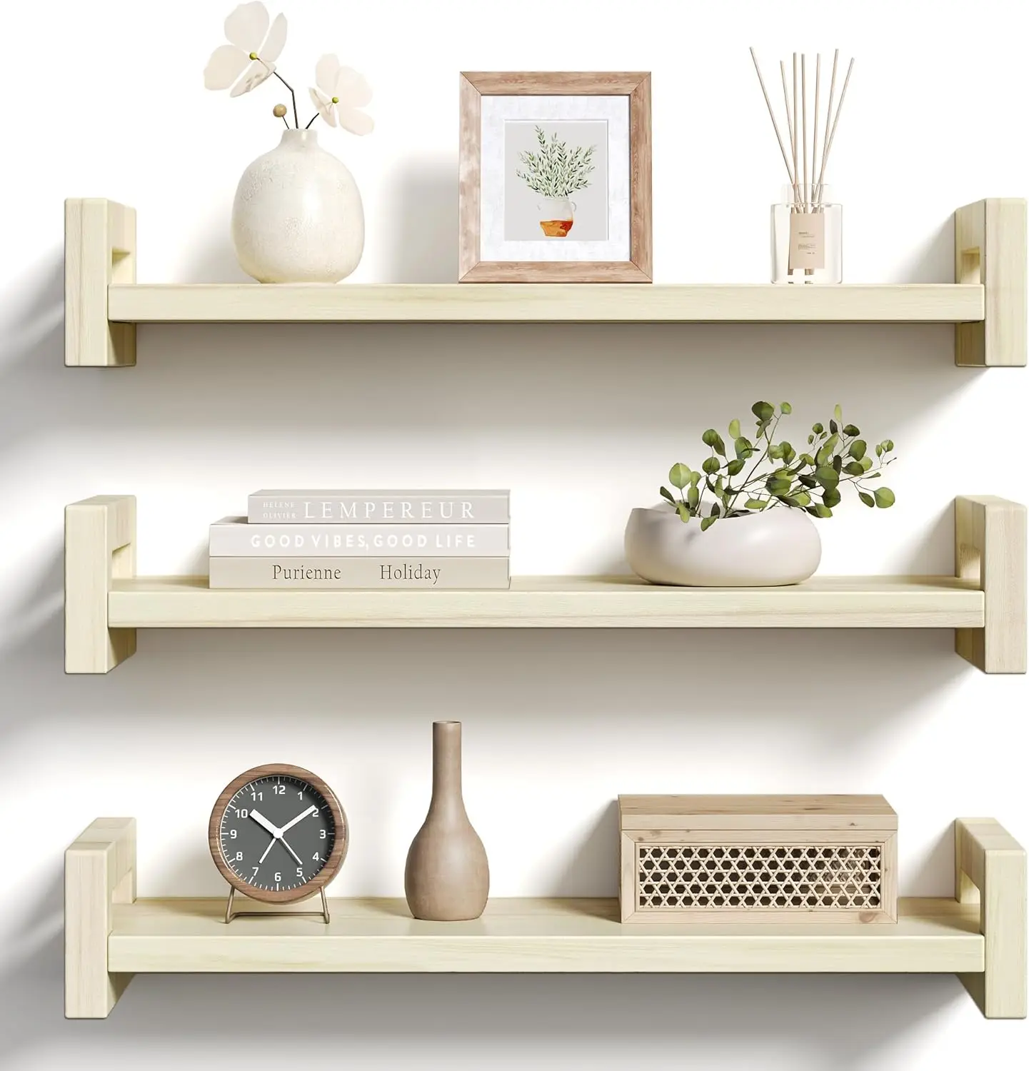 Floating Shelves for Wall, Set of 3 Solid Wood Wall Mounted Shelves, 16" Rustic Poplar Display Shelf for Bedroom, Livin
Floating Shelves for Wall, Set of 3 Solid Wood Wall Mounted Shelves, 16" Rustic Poplar Display Shelf for Bedroom, Livin