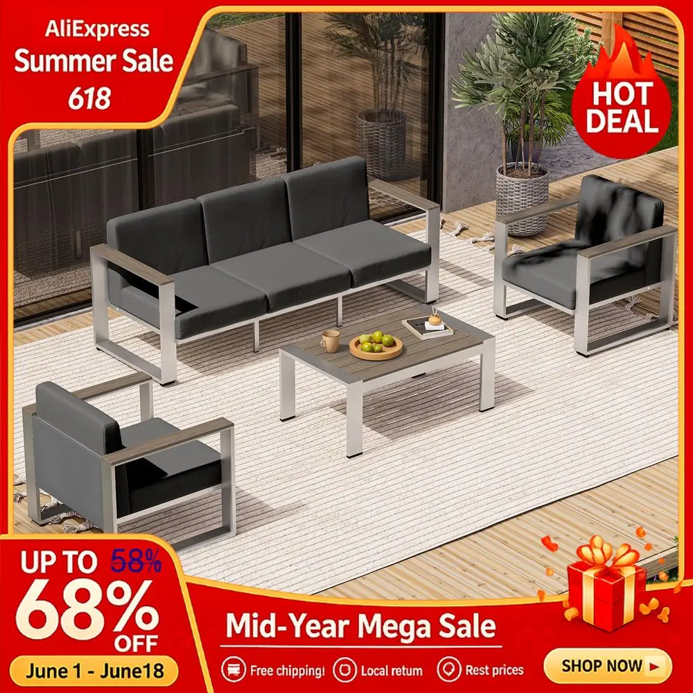 Patio Furniture Set, 5 Seats Outdoor Patio Conversation Sets with Ergonomic Seat and Wide Washable Thick Cushions,Outdo, Custom
Patio Furniture Set, 5 Seats Outdoor Patio Conversation Sets with Ergonomic Seat and Wide Washable Thick Cushions,Outdo, Custom