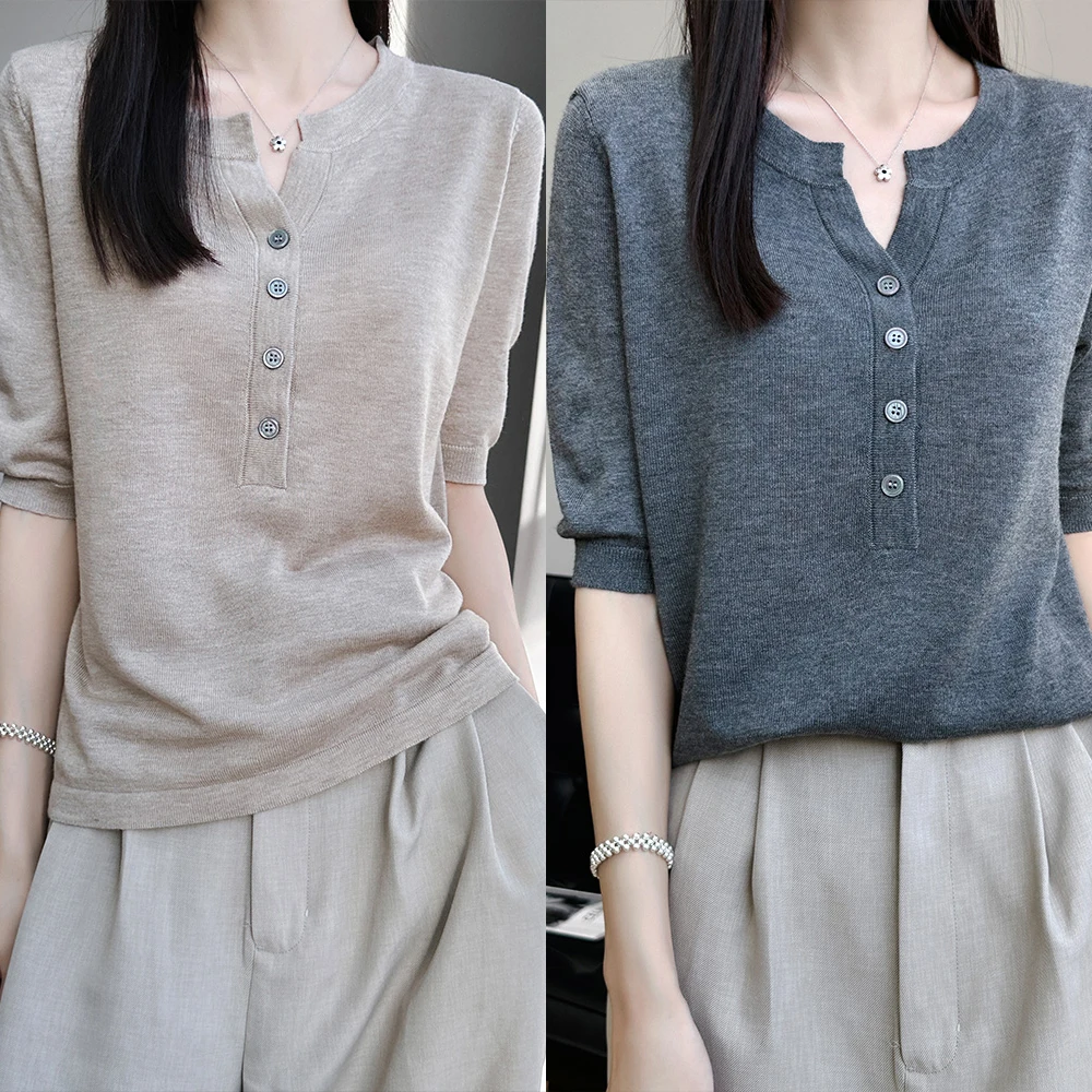 Spring 2025 Women's Knitted ort Sve T-irt Loose Fit oulder Length f Sve Base Layer Thin ort Sle Top
Spring 2025 Women's Knitted ort Sve T-irt Loose Fit oulder Length f Sve Base Layer Thin ort Sle Top