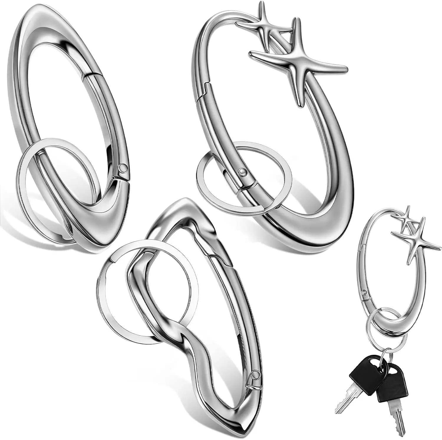 3 Piece Silver Star Carabiner Keychain Set Y2K Style for Backpack Bag Purse Belt Punk Accessory
3 Piece Silver Star Carabiner Keychain Set Y2K Style for Backpack Bag Purse Belt Punk Accessory