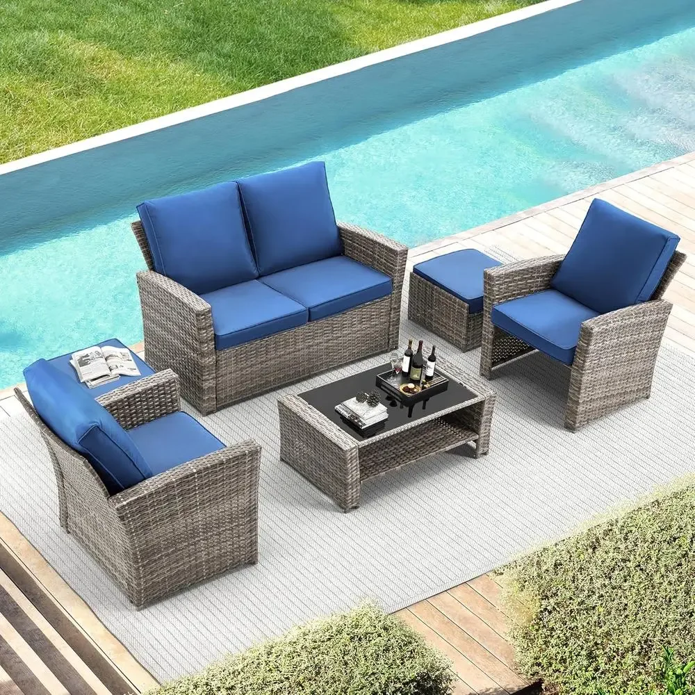 6-Piece Outdoor Patio Furniture Set with Coffee Table, Ottoman, and Storage for Patio, Deck, Backyard in Marine Blue
6-Piece Outdoor Patio Furniture Set with Coffee Table, Ottoman, and Storage for Patio, Deck, Backyard in Marine Blue