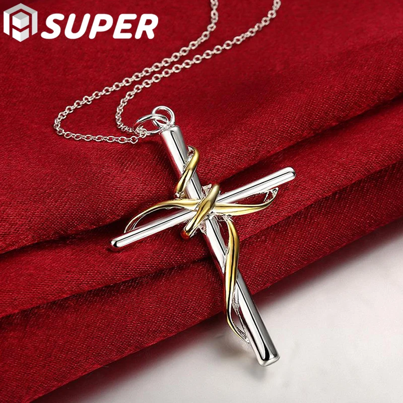 925 Sterling Silver Gold Cross Pendant Necklace 18-30 Inch Chain For Woman Man Fashion Wedding Engagement Party Jewelry
925 Sterling Silver Gold Cross Pendant Necklace 18-30 Inch Chain For Woman Man Fashion Wedding Engagement Party Jewelry