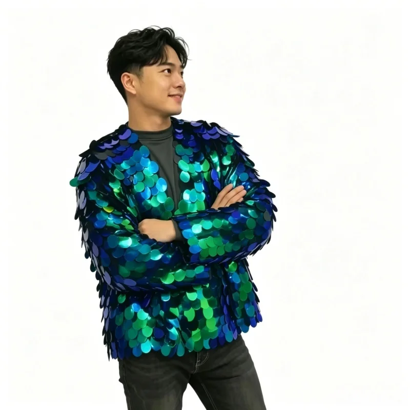 Men's Halloween Party Club Festival Loose Sequin Mesh Jacket Red Green Cardigan Coat for Singer Dancer Show Stage Wear
Men's Halloween Party Club Festival Loose Sequin Mesh Jacket Red Green Cardigan Coat for Singer Dancer Show Stage Wear