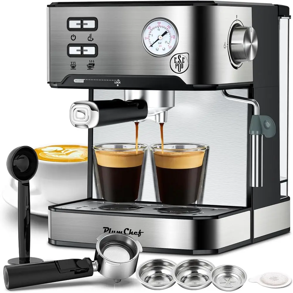 20 Bar hine with Milk rother, Dual Shot Coee Maker, ESE Pod, Coee hine with Prure Display, 54 OZ Removable Water Tank or Home Ba
20 Bar hine with Milk rother, Dual Shot Coee Maker, ESE Pod, Coee hine with Prure Display, 54 OZ Removable Water Tank or Home Ba