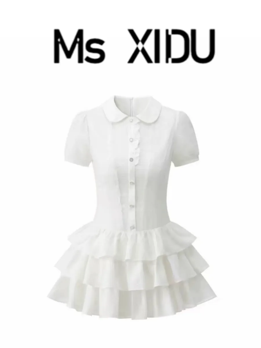 Ms XIDU Korean Style College Fashion White Bubble Sleeve Shirt Dress Summer Spicy Girl A-Line Short Cake Skirt Women's Dress
Ms XIDU Korean Style College Fashion White Bubble Sleeve Shirt Dress Summer Spicy Girl A-Line Short Cake Skirt Women's Dress