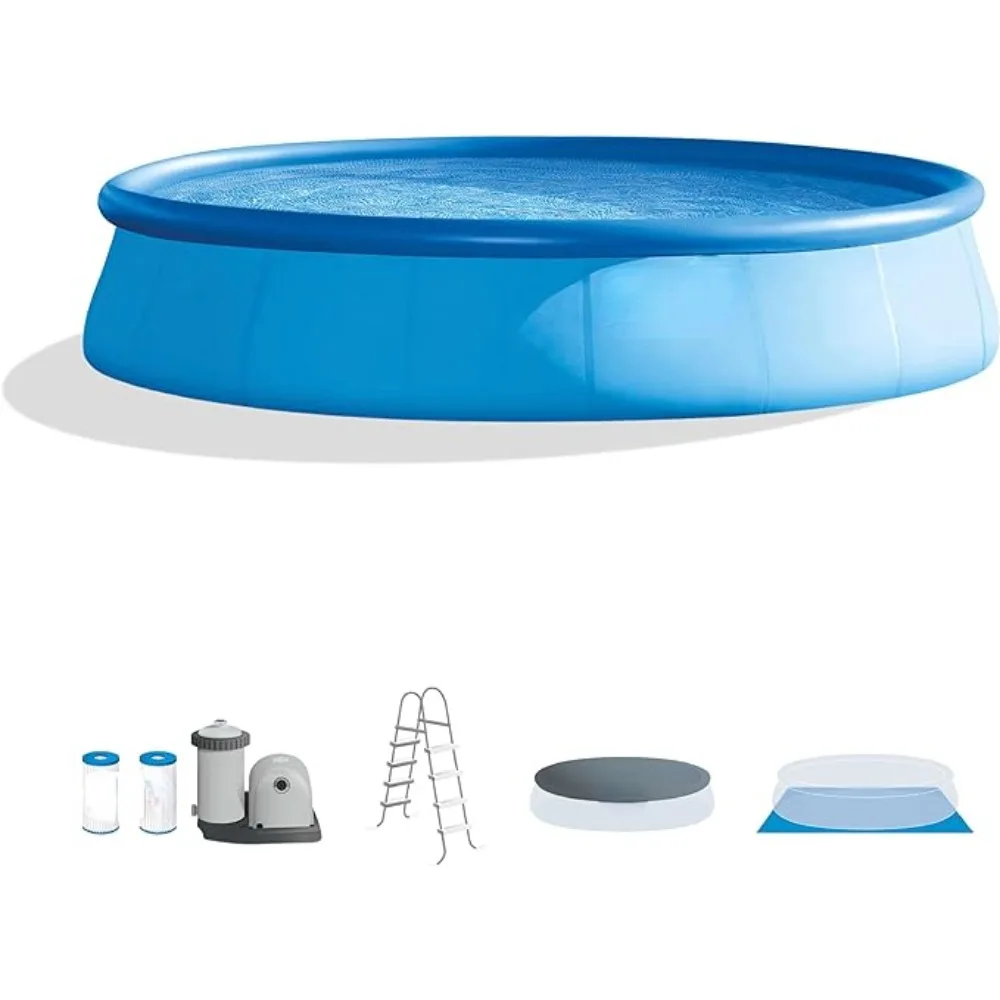 18 Feet by 48 circular inflatable outdoor backyard home swimming pool with ladder and water pump for children and adults, blue
18 Feet by 48 circular inflatable outdoor backyard home swimming pool with ladder and water pump for children and adults, blue
