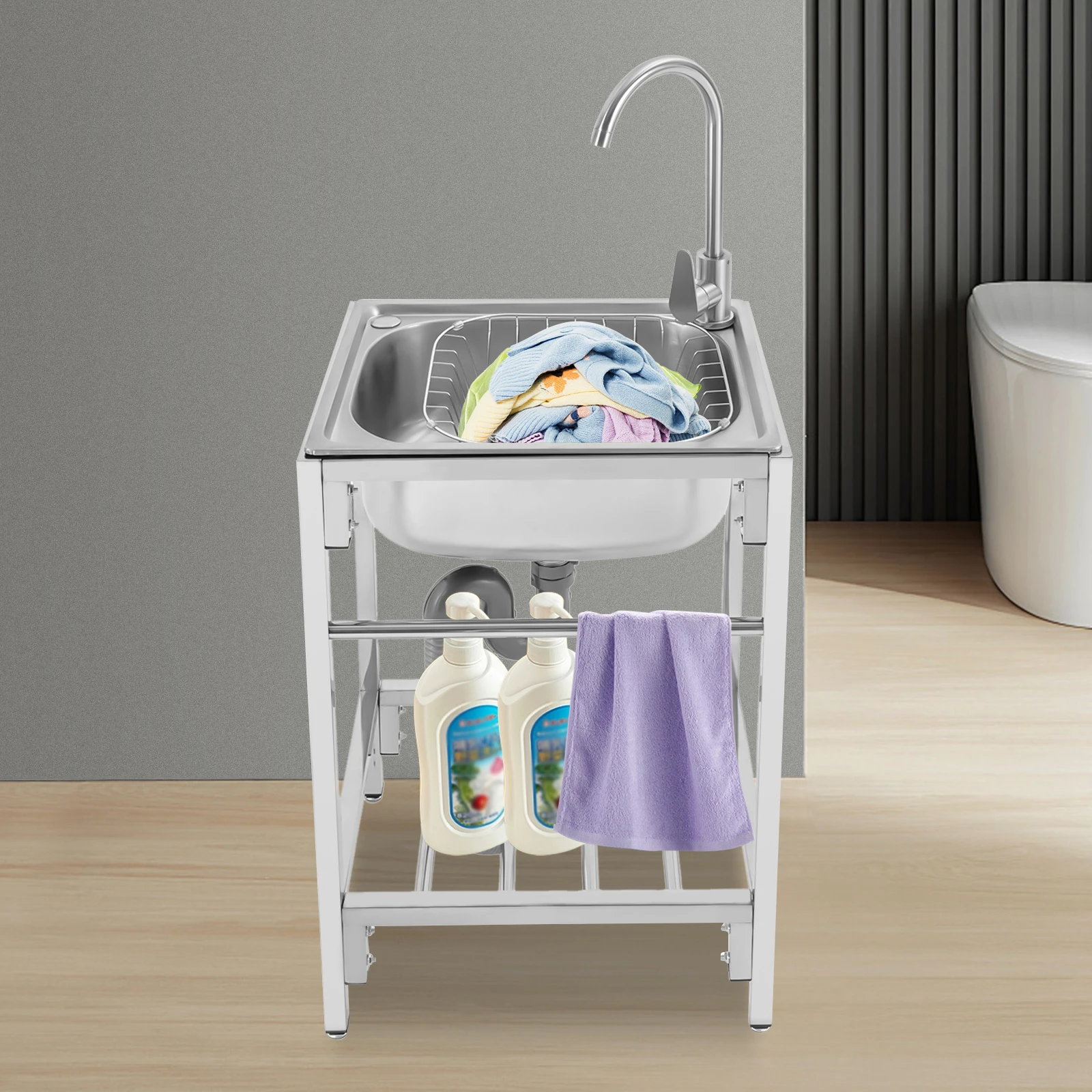 Utility Sink Freestanding Single Bowl Laundry Sink 19.6" x 15.7", Stainless Steel Utility Sink with Faucet, Single Bowl Laundry Outdoor Commercial Kitchen Sink for Laundry, Outdoor
Utility Sink Freestanding Single Bowl Laundry Sink 19.6" x 15.7", Stainless Steel Utility Sink with Faucet, Single Bowl Laundry Outdoor Commercial Kitchen Sink for Laundry, Outdoor