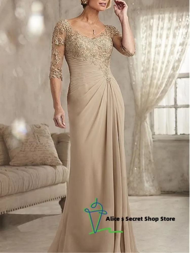 Mother Of The Bride Dresses Beaded Lace Champagne Prom Dress Chiffon Half Sleeves Groom Mother Evening Dress Custom Made
Mother Of The Bride Dresses Beaded Lace Champagne Prom Dress Chiffon Half Sleeves Groom Mother Evening Dress Custom Made