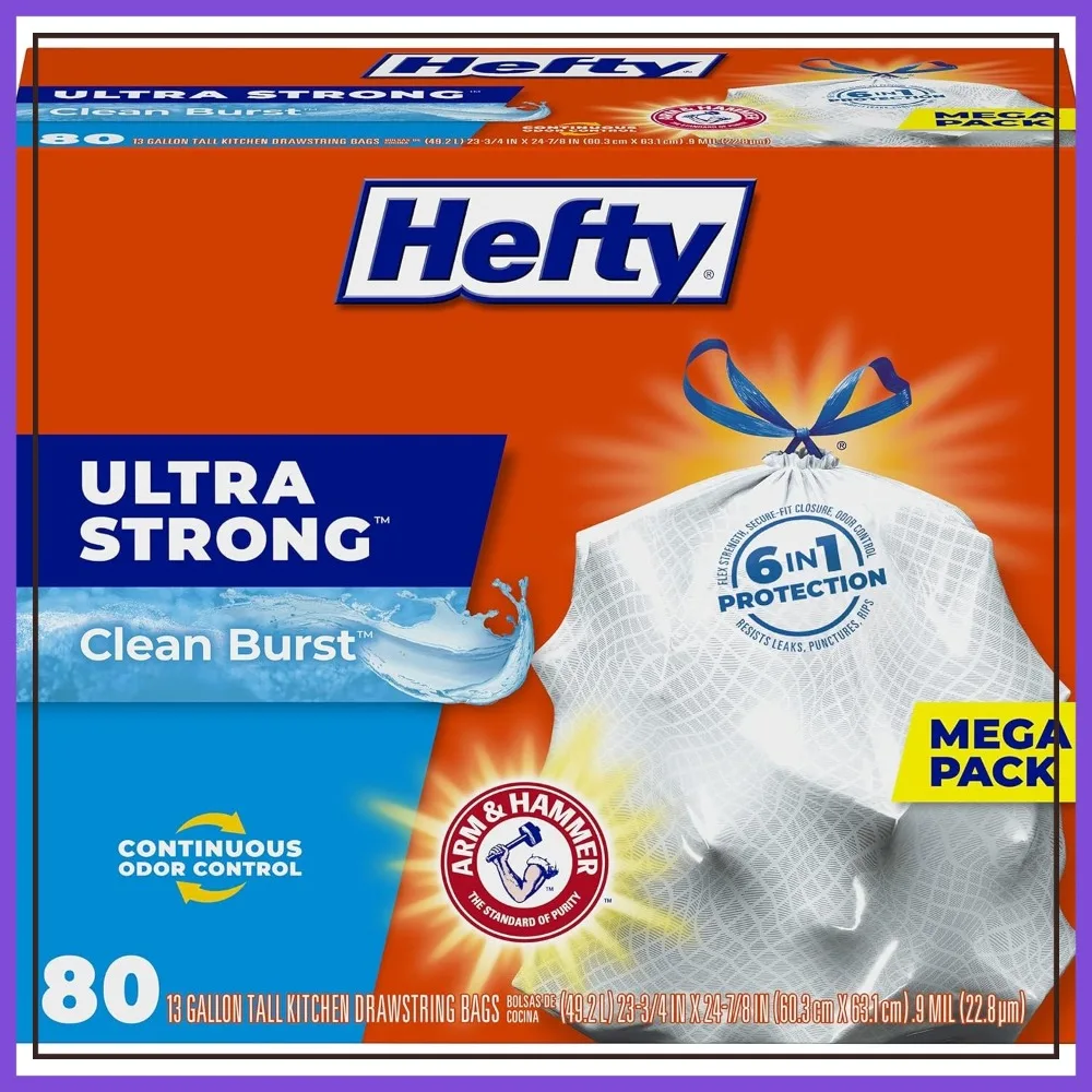 13 Gallon Tall Kitchen Trash Bags, Heavy Duty Drawstring Garbage Bags, 80 Count, White, Fresh Scent
13 Gallon Tall Kitchen Trash Bags, Heavy Duty Drawstring Garbage Bags, 80 Count, White, Fresh Scent