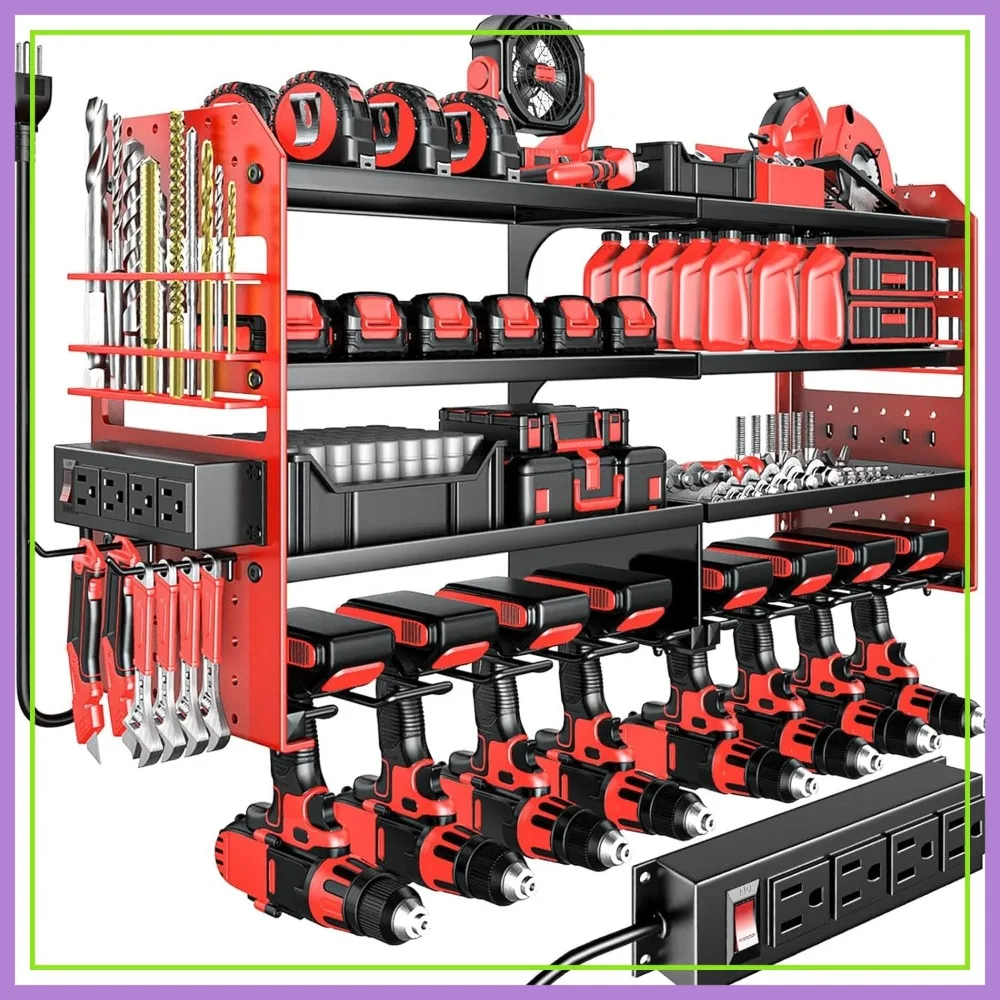 Heavy Duty Metal Cordless Tool Organizer Wall Mount with Charging Station, 4 Layer Tool Storage Rack with 8 Drill Holders
Heavy Duty Metal Cordless Tool Organizer Wall Mount with Charging Station, 4 Layer Tool Storage Rack with 8 Drill Holders