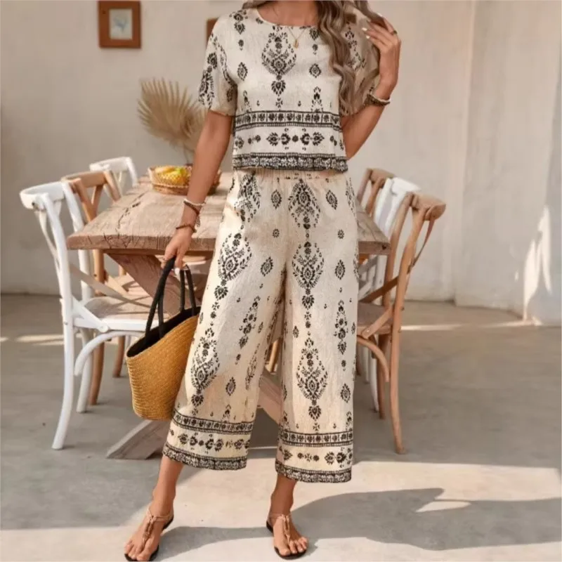 Ethnic Retro Printed 2-piece Set Women's Short-sleeved Top+ 7-minute Pants Suit Summer New Casual Simple Elegant Vacation 2026
Ethnic Retro Printed 2-piece Set Women's Short-sleeved Top+ 7-minute Pants Suit Summer New Casual Simple Elegant Vacation 2026
