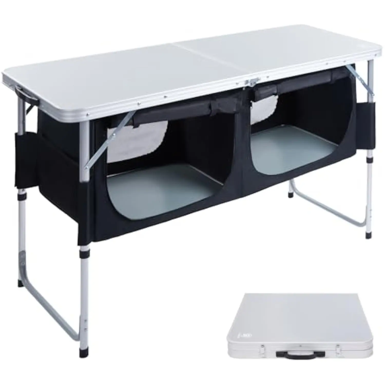 Folding Camping Table with Storage, 4 ft * 2 ft Aluminum Composite Desktop & Adjustable Legs, Outdoor Kitchen Table for Tailga
Folding Camping Table with Storage, 4 ft * 2 ft Aluminum Composite Desktop & Adjustable Legs, Outdoor Kitchen Table for Tailga