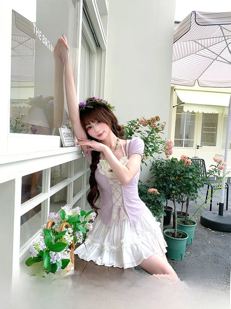 Sweet Style Purple Splice Slim Fit T-Shirt Women's Spring Summer Gentle Fabric Pig Ballet Heart Fake Two-Piece Top
Sweet Style Purple Splice Slim Fit T-Shirt Women's Spring Summer Gentle Fabric Pig Ballet Heart Fake Two-Piece Top