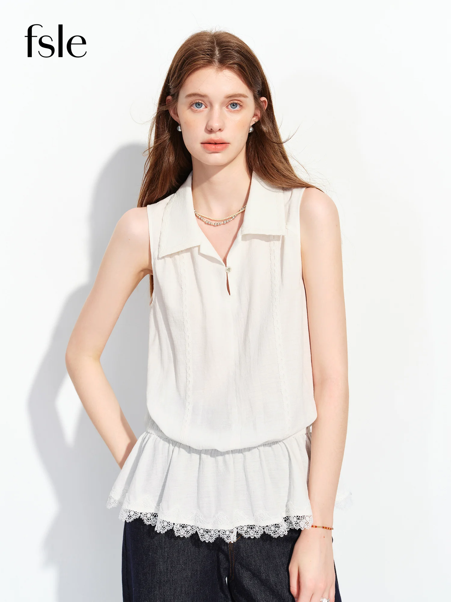 FSLE French-style Lace-trimmed Collared Sleeveless Shirt for Women New Summer Style for 2026 Slim Fit and Waist-cinching Top
FSLE French-style Lace-trimmed Collared Sleeveless Shirt for Women New Summer Style for 2026 Slim Fit and Waist-cinching Top