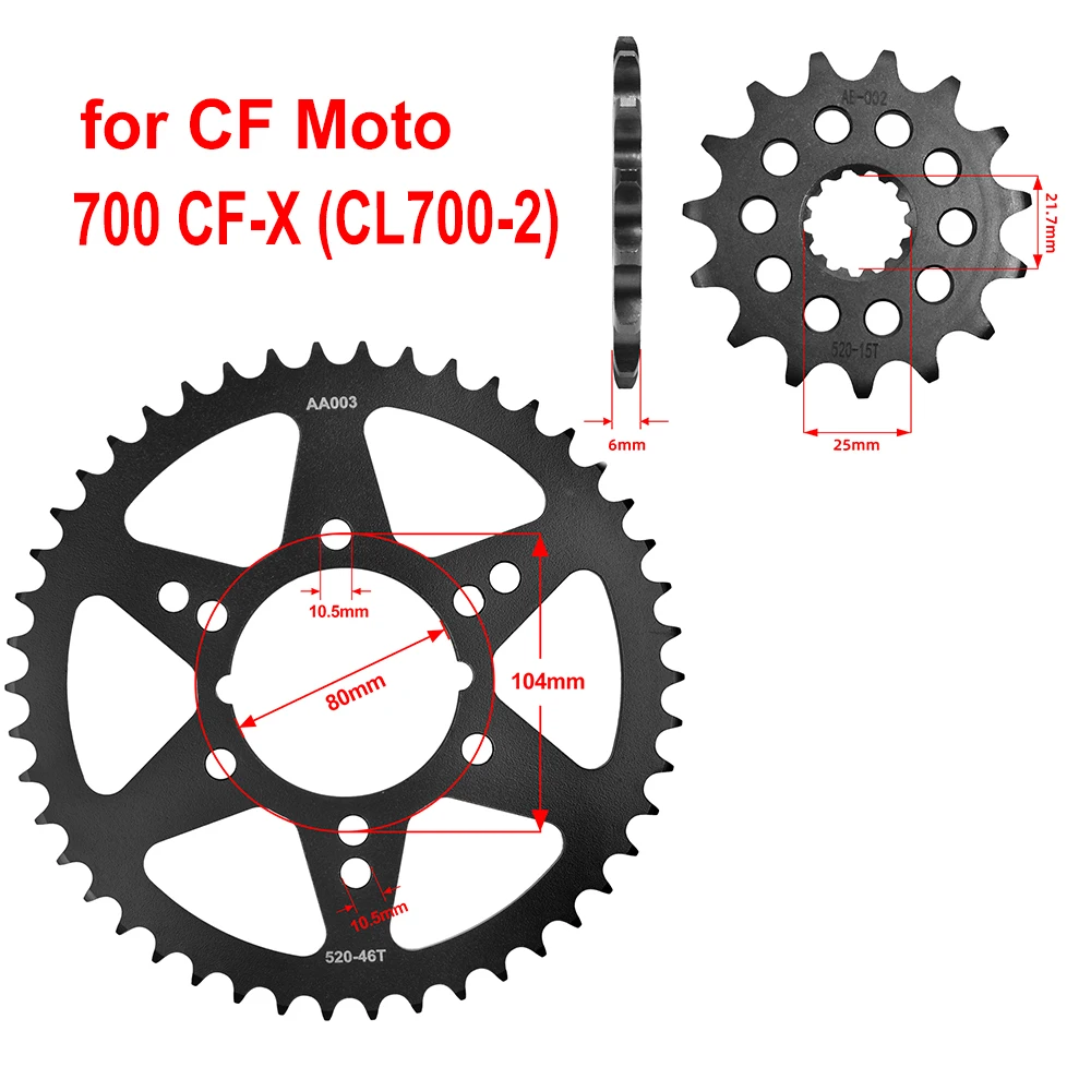 520-15T 520 46T Motorcycle Front Sprocket Gear Wheel for CF Moto 700 CF-X CL700-2 2021 2022 2023
520-15T 520 46T Motorcycle Front Sprocket Gear Wheel for CF Moto 700 CF-X CL700-2 2021 2022 2023