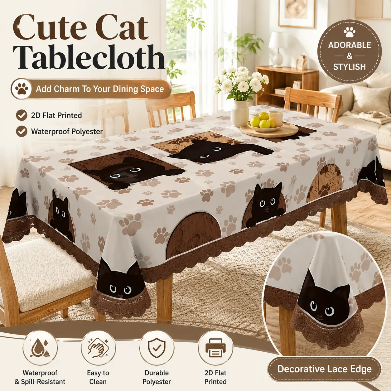 Cute Cat Waterproof Polyester Tablecloth 2D Flat Printed Adorable Kitten Paw Table Cover For Kitchen Dining Room Home Decor
Cute Cat Waterproof Polyester Tablecloth 2D Flat Printed Adorable Kitten Paw Table Cover For Kitchen Dining Room Home Decor