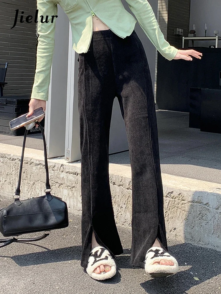 Jielur Spring Women's Solid Color Fine Stripe Slim Fit Pants Korean Fashion High Waist Women Split Elastic Casual Flare Pants
Jielur Spring Women's Solid Color Fine Stripe Slim Fit Pants Korean Fashion High Waist Women Split Elastic Casual Flare Pants