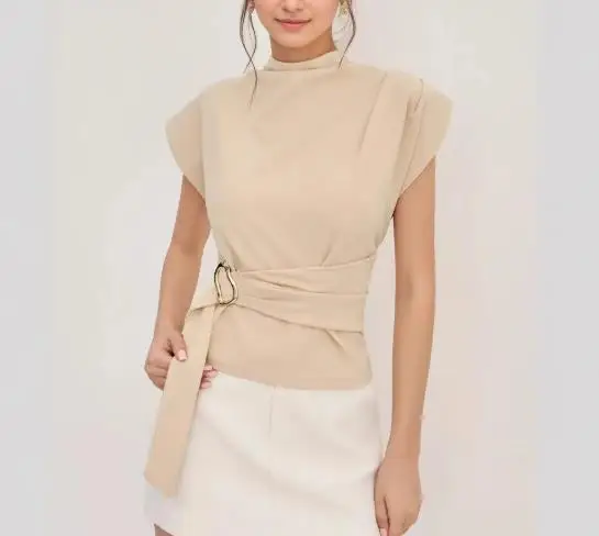 Women's Clothing Hot Selling Fashion Simple Beige Fabric Waist Cinching Style Paired with Button Up Short Sleeved Top for Women
Women's Clothing Hot Selling Fashion Simple Beige Fabric Waist Cinching Style Paired with Button Up Short Sleeved Top for Women