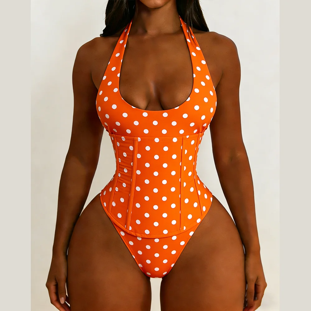 Women Polka Dot Halter One Piece Swimsuit Corset Waist Trainer Tummy Control Lace Up Back Bow Tie High Cut Bikini Bodysuit Beach
Women Polka Dot Halter One Piece Swimsuit Corset Waist Trainer Tummy Control Lace Up Back Bow Tie High Cut Bikini Bodysuit Beach
