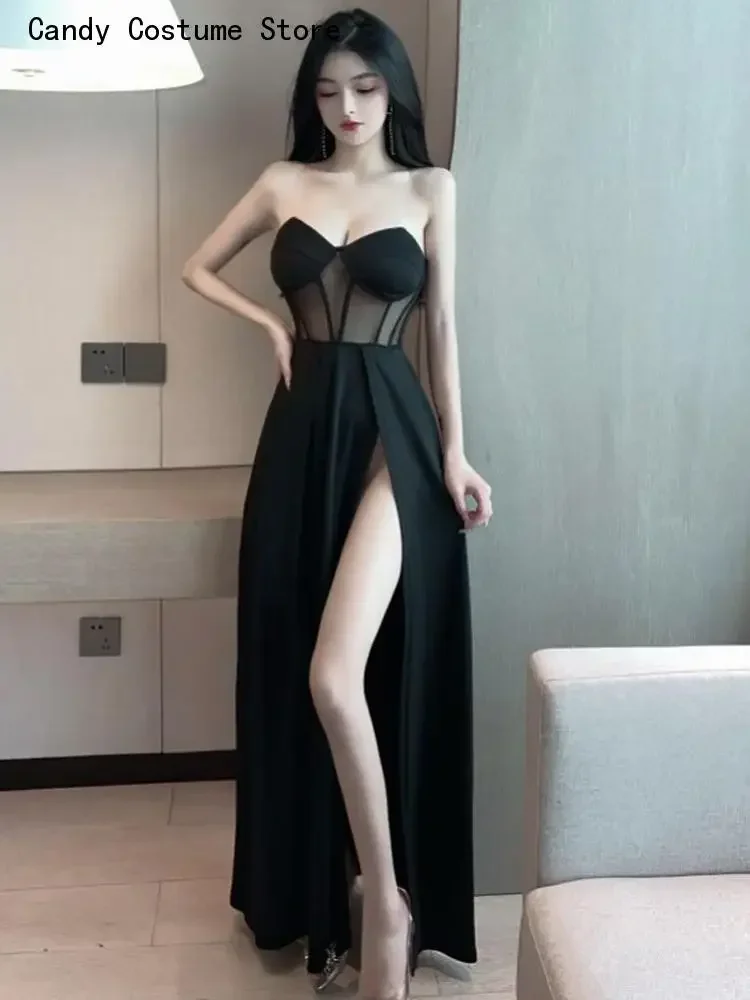 Women's Black Mesh Patchwork Strapless Corset Maxi Dresses, Sleeveless Bodycon, Split, See Through, Party, Club, Sexy, Summer
Women's Black Mesh Patchwork Strapless Corset Maxi Dresses, Sleeveless Bodycon, Split, See Through, Party, Club, Sexy, Summer