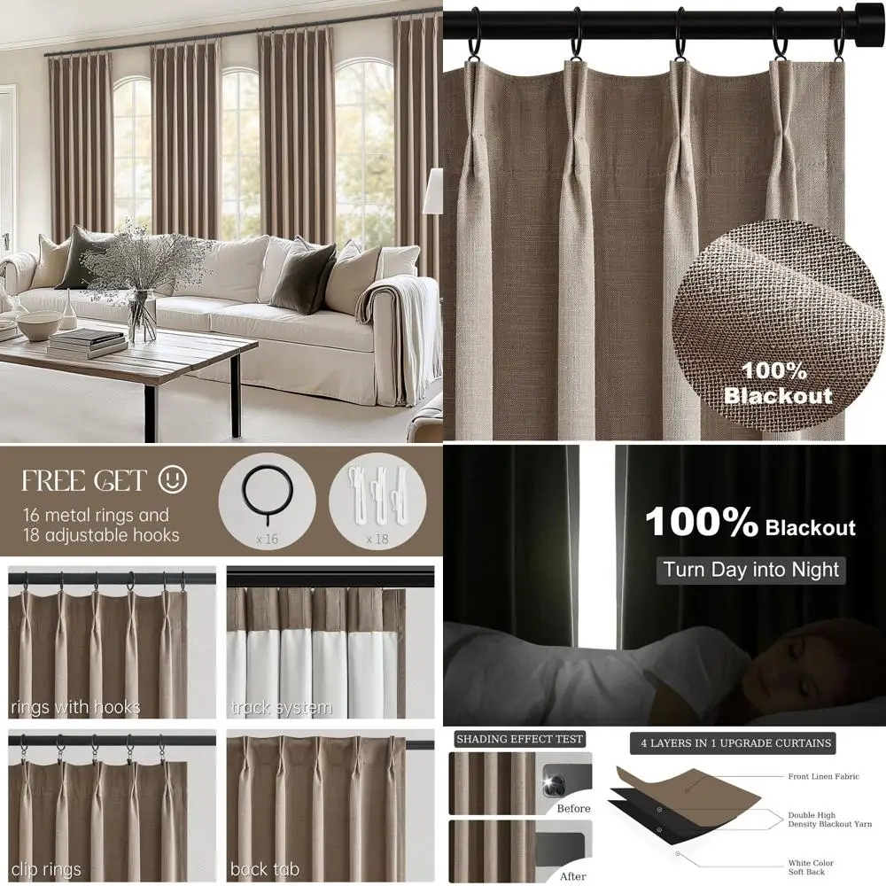 Длинные льняные шторы блэкаут с 96 складками, с креплением на петли и крючками, в деревенском стиле, нейтральный коричневый цвет, 2 панели
Длинные льняные шторы блэкаут с 96 складками, с креплением на петли и крючками, в деревенском стиле, нейтральный коричневый цвет, 2 панели