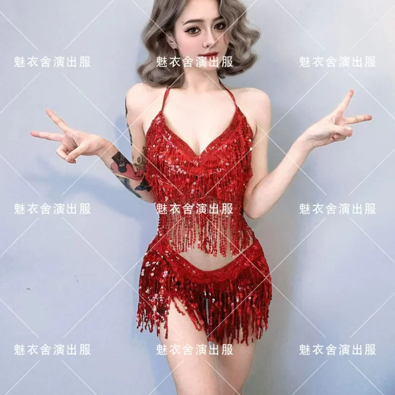Pearl Bead Applique Sequin Split Set Dress Bar Stage Performance Costume Sexy Women's Outfit
Pearl Bead Applique Sequin Split Set Dress Bar Stage Performance Costume Sexy Women's Outfit