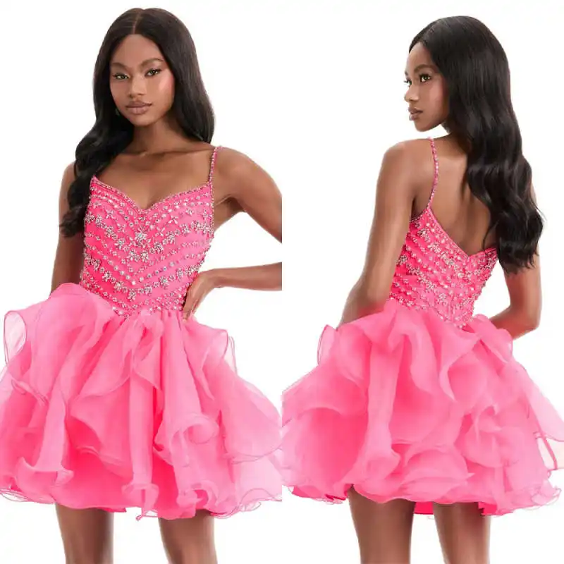 Glamorous Crystal Spaghetti Strap Cocktail Dress Ruffled Skirt Flared Short Formal Party Prom Gown платье вечернее Customized
Glamorous Crystal Spaghetti Strap Cocktail Dress Ruffled Skirt Flared Short Formal Party Prom Gown платье вечернее Customized