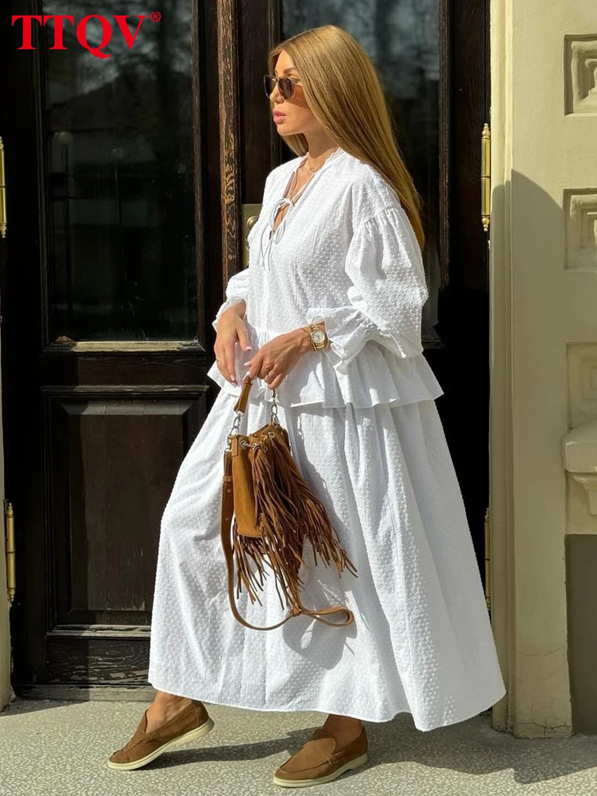 TTQV Fashion Loose White Cotton Women Dress 2025 Casual Long Sleeve Ankle Length Dresses Elegant Classic Ruffle Female Dress
TTQV Fashion Loose White Cotton Women Dress 2025 Casual Long Sleeve Ankle Length Dresses Elegant Classic Ruffle Female Dress