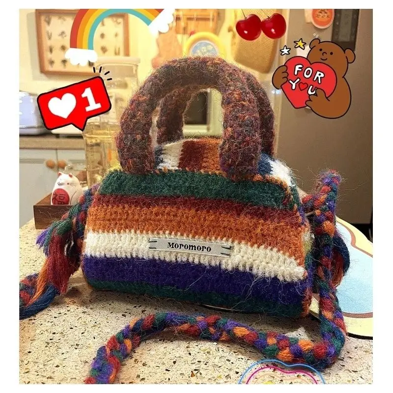 Rainbow Color Knitted Fashion Trendy Women Crossbody Bag Hand-top Ladies Purses Handbags Designer Bag
Rainbow Color Knitted Fashion Trendy Women Crossbody Bag Hand-top Ladies Purses Handbags Designer Bag