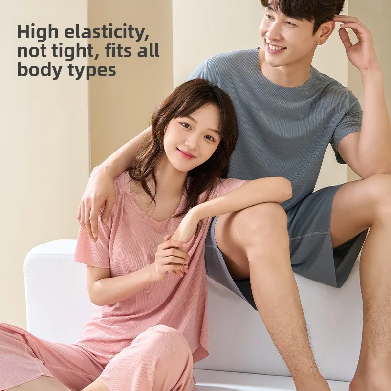 Ice Silk Couple Sleepwear Loose Men's Short Sleeve Short Pants Set Quick Dry Home Clothes Outerwear Polyester Fiber round Neck
Ice Silk Couple Sleepwear Loose Men's Short Sleeve Short Pants Set Quick Dry Home Clothes Outerwear Polyester Fiber round Neck