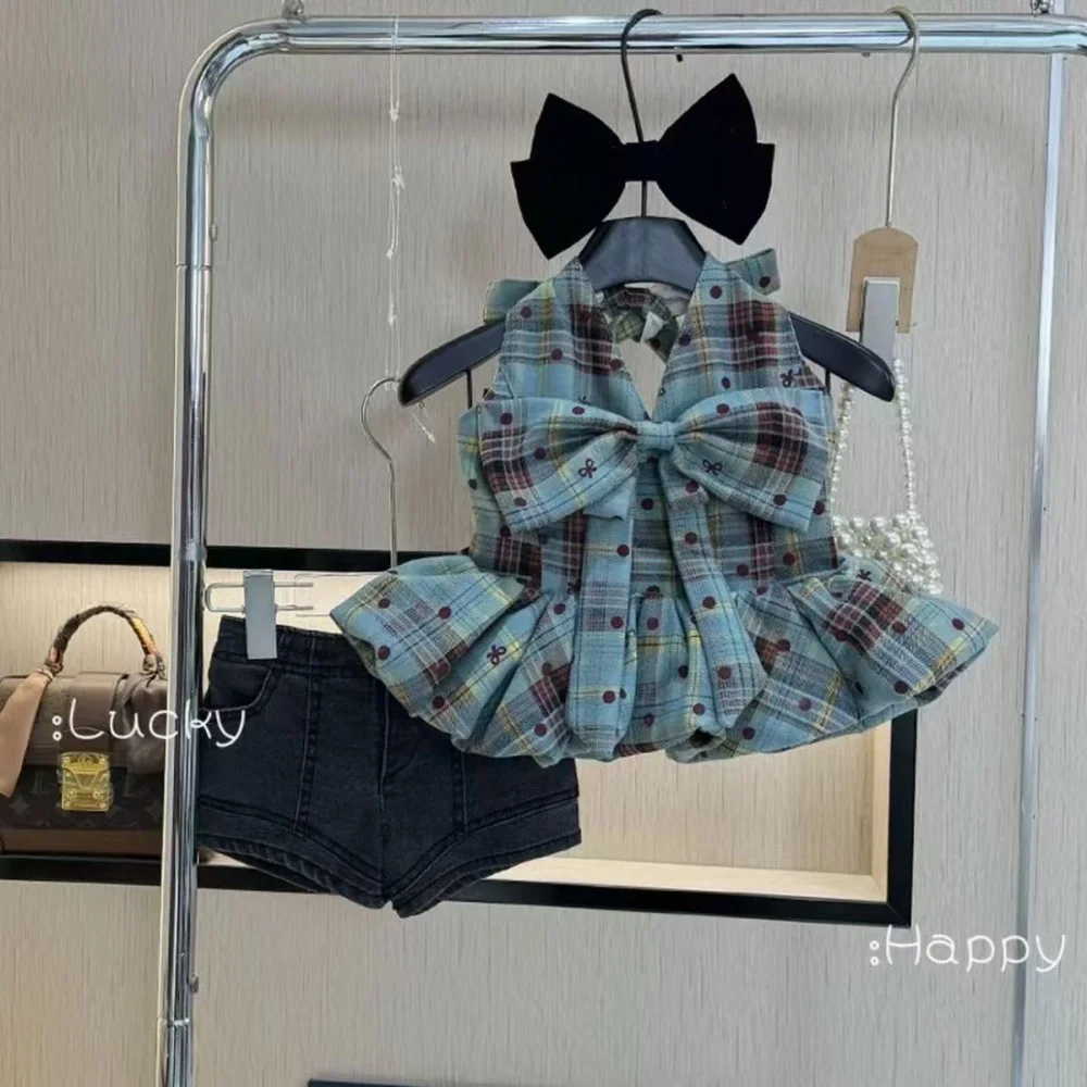 Girls Summer Set New Kids Blue Checkered Bow Camisole Vest Denim Shorts Two-Piece Set 2 3 5 7 Y
Girls Summer Set New Kids Blue Checkered Bow Camisole Vest Denim Shorts Two-Piece Set 2 3 5 7 Y