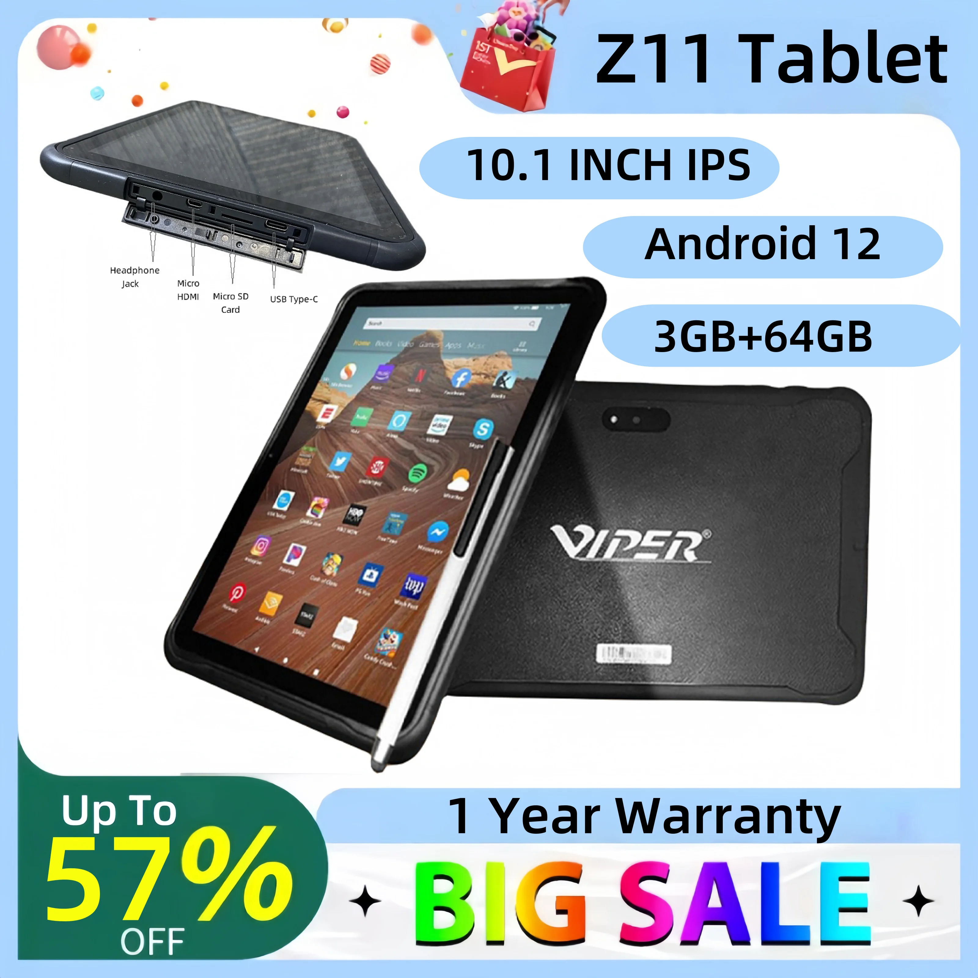 Android 12 Tablet PC 10.1 INCH Free Stylus Pen 3GB RAM 64GB ROM MT8168 CPU WIFI HDMI Water /Drop /Dust Resistant
Android 12 Tablet PC 10.1 INCH Free Stylus Pen 3GB RAM 64GB ROM MT8168 CPU WIFI HDMI Water /Drop /Dust Resistant