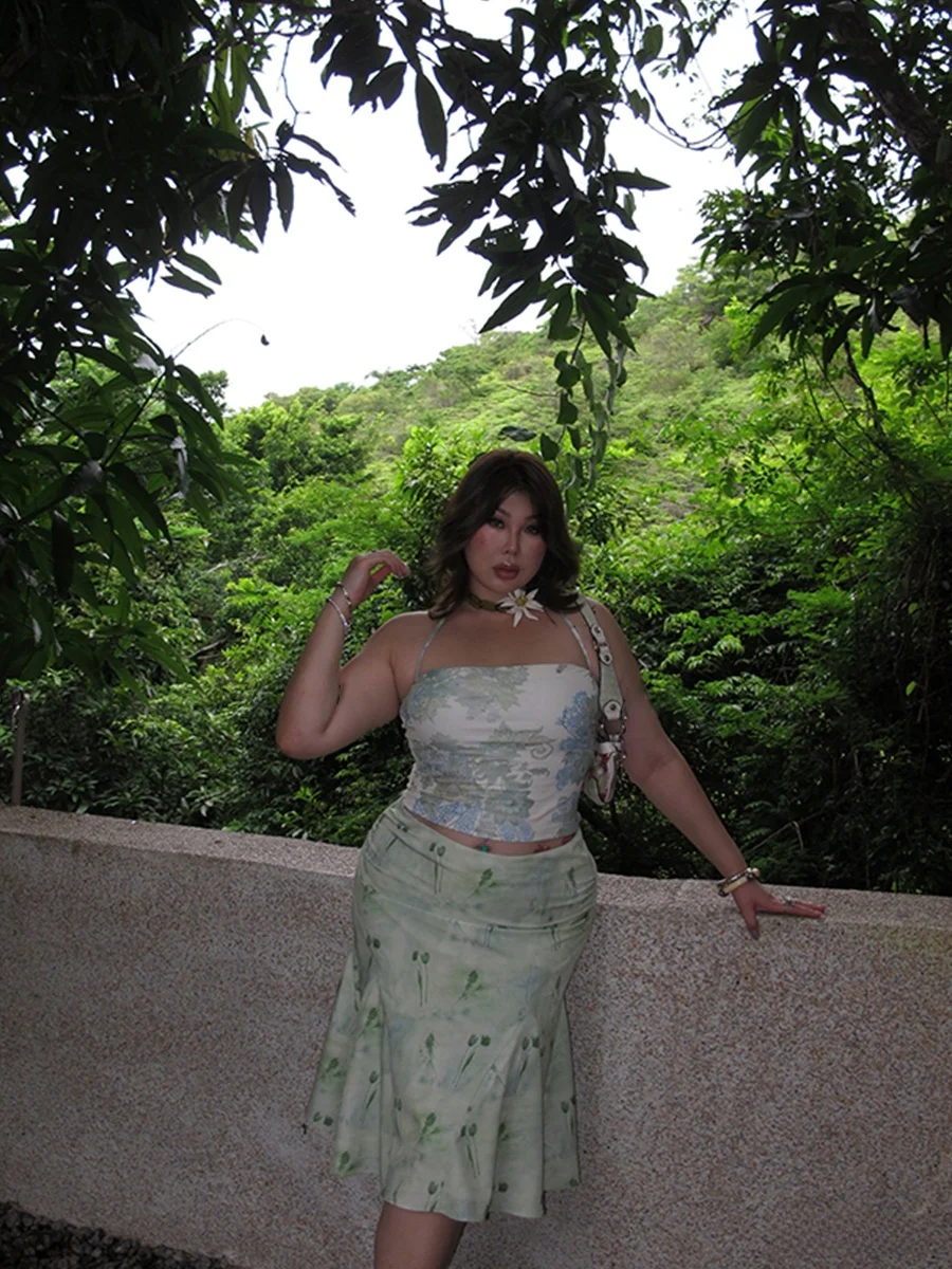 Boolibyoo Plant System, комплект юбки большого размера с принтом Ne на бретелях, женский модный летний наряд, комплект из двух предметов из полиэстера 
Boolibyoo Plant System, комплект юбки большого размера с принтом Ne на бретелях, женский модный летний наряд, комплект из двух предметов из полиэстера