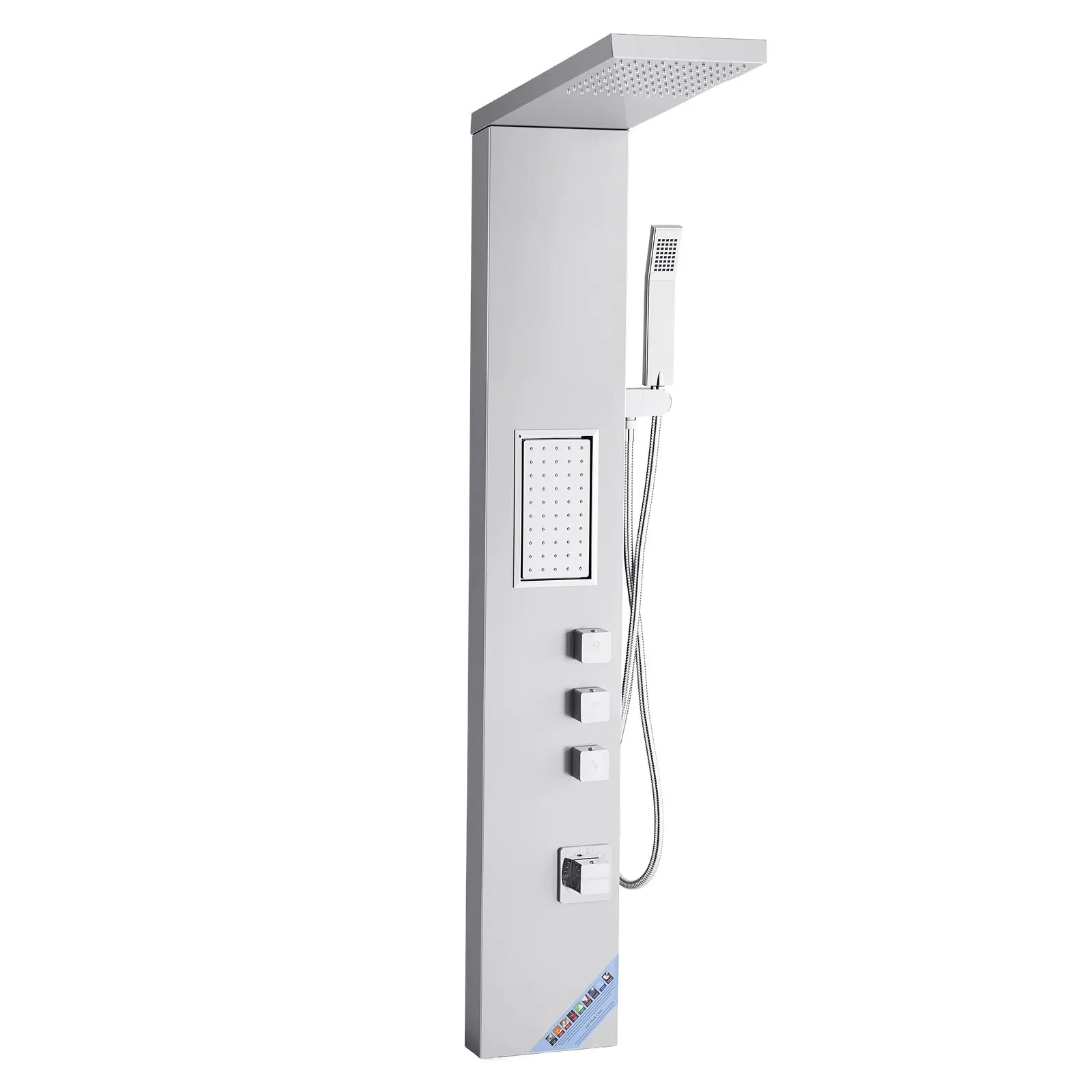 Душевая колонна-панель с тропическим душем, 53 дюйма, из матовой нержавеющей стали, с 3-функциональным смесителем, высокая
Душевая колонна-панель с тропическим душем, 53 дюйма, из матовой нержавеющей стали, с 3-функциональным смесителем, высокая