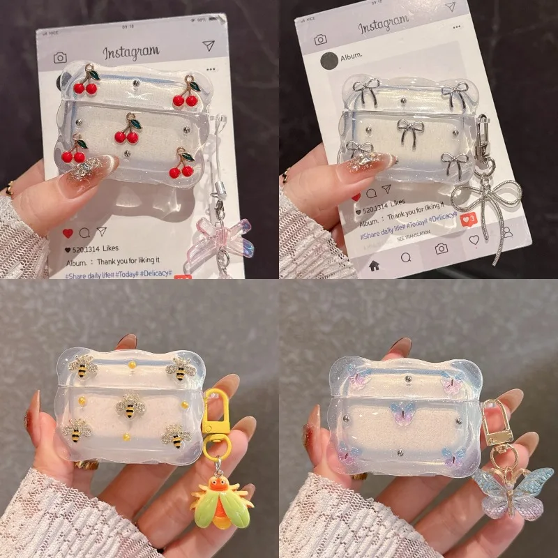 for AirPods Pro2 Pro3 1 2 3 4 Cute Cherry Bowknot Bee Butterfly Decor Clear Glitter Earphone Case with Pendant Protective Case
for AirPods Pro2 Pro3 1 2 3 4 Cute Cherry Bowknot Bee Butterfly Decor Clear Glitter Earphone Case with Pendant Protective Case