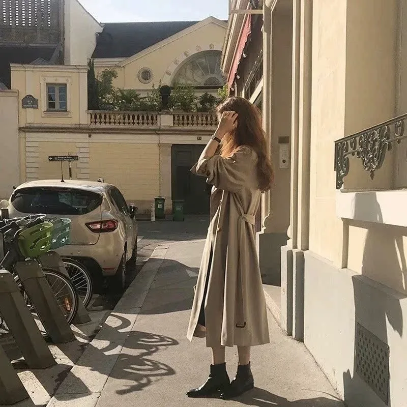 New loose mid-long trench coat women's double breasted temperament classic simple women
New loose mid-long trench coat women's double breasted temperament classic simple women