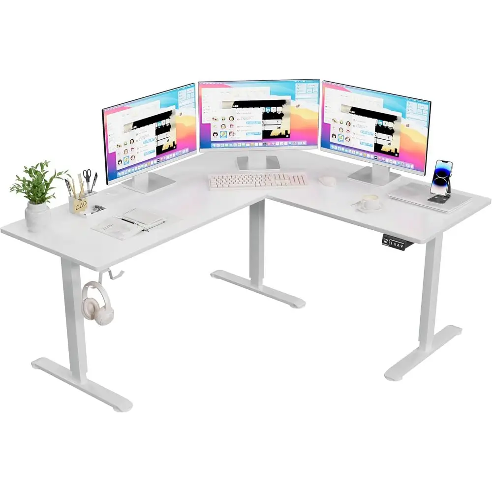 Electric Height-Adjustable L-Shaped Desk, 63 x 55, 2 Preset Heights, White, for Home Office
Electric Height-Adjustable L-Shaped Desk, 63 x 55, 2 Preset Heights, White, for Home Office