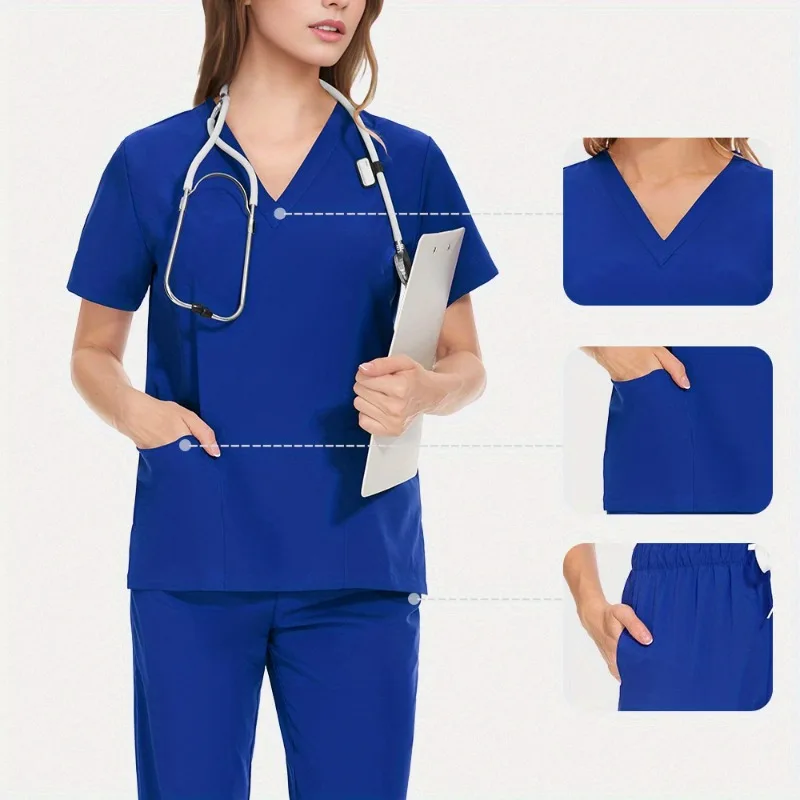 Two Piece Solid Color Frosted Set Short Sleeved with Pocket Micro Elastic Polyester Fabric Women's Drawstring Pants Uniform
Two Piece Solid Color Frosted Set Short Sleeved with Pocket Micro Elastic Polyester Fabric Women's Drawstring Pants Uniform