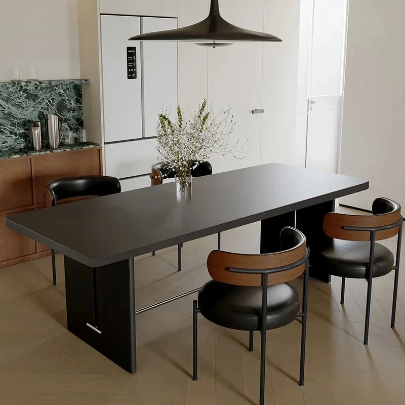 Retro solid wood rock slab black medieval dining table small apartment designer simple modern home
Retro solid wood rock slab black medieval dining table small apartment designer simple modern home
