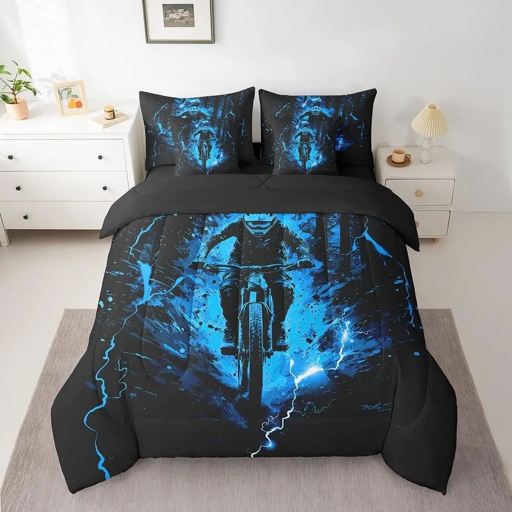 Motorcycle-Themed Comforter Set, 7-Piece Bedding for Boys & Girls, King Size, Blue Moto Racing Decor
Motorcycle-Themed Comforter Set, 7-Piece Bedding for Boys & Girls, King Size, Blue Moto Racing Decor