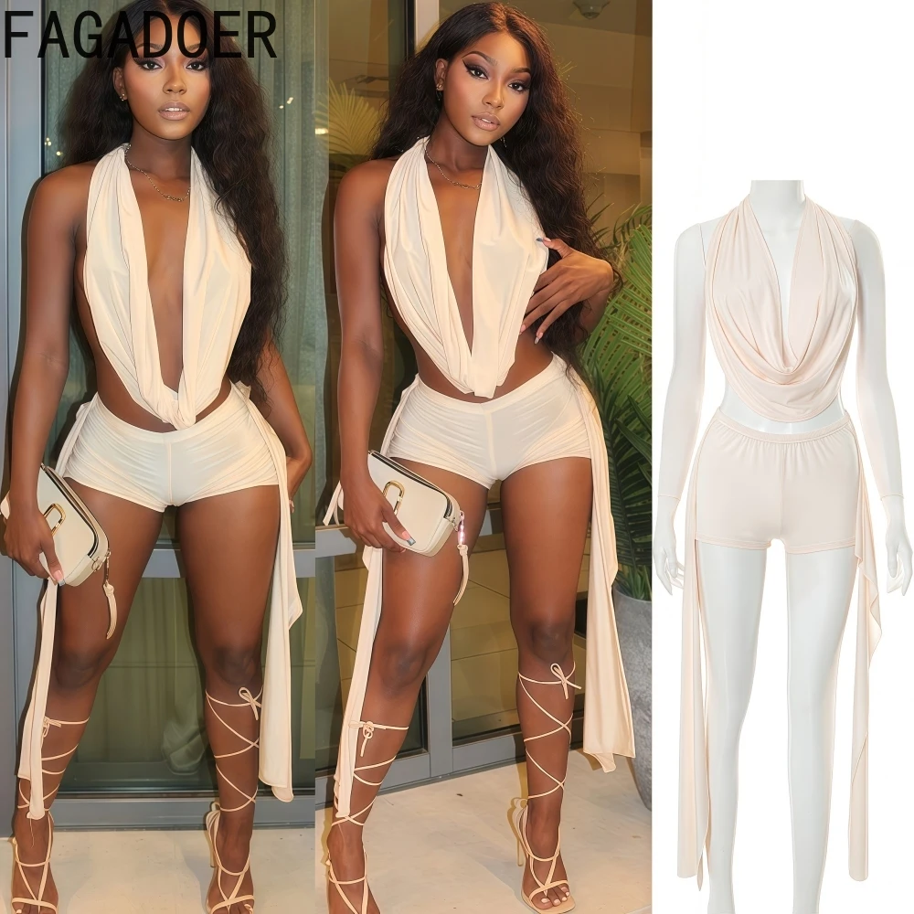 FAGADOER Sexy Hollow Out 2 Piece Sets Woman Outfit Halter Backless Collar Crop Top + Tassels Shorts Matching 2025 Summer New
FAGADOER Sexy Hollow Out 2 Piece Sets Woman Outfit Halter Backless Collar Crop Top + Tassels Shorts Matching 2025 Summer New