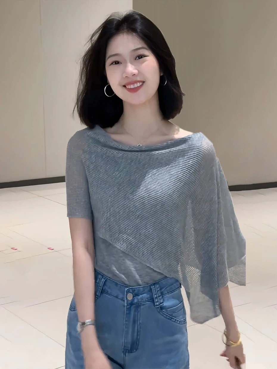 Korean Style Shoulder Wrap Short Sleeve T-Shirt Knitted Loose Slimming Mesh Top for Women Summer Casual Wear Fake Two-Piece
Korean Style Shoulder Wrap Short Sleeve T-Shirt Knitted Loose Slimming Mesh Top for Women Summer Casual Wear Fake Two-Piece