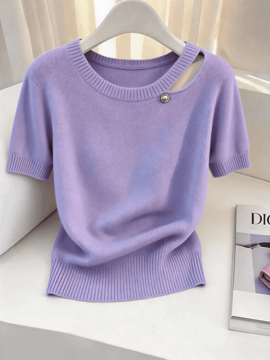 Fashionable Hollow out Thin T-Shirt Women's Summer 2026 New Style Ultra Cute Purple round Neck Short Sleeve Knitted Top
Fashionable Hollow out Thin T-Shirt Women's Summer 2026 New Style Ultra Cute Purple round Neck Short Sleeve Knitted Top