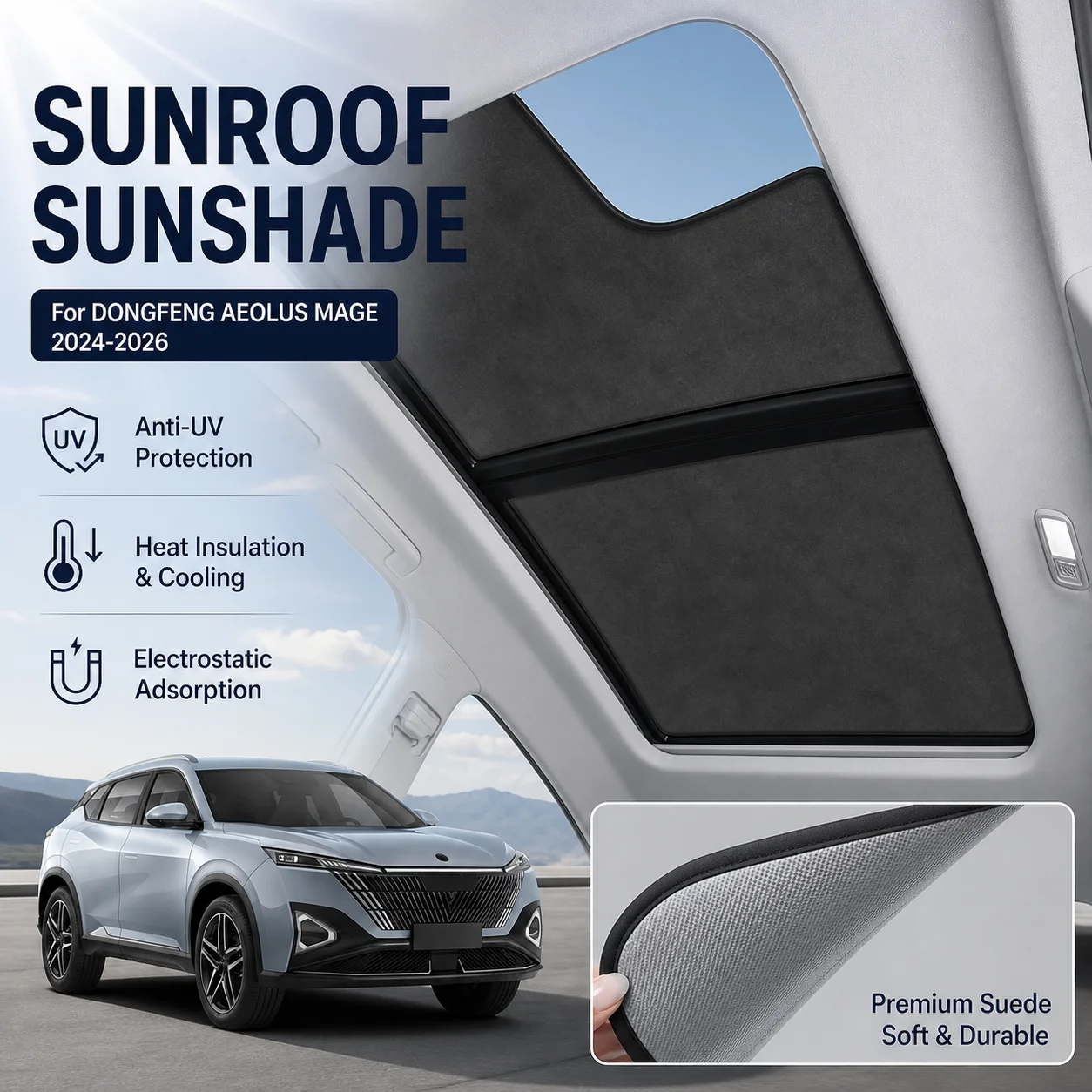 Car Suede Fabric Anti-uv Electrostatic Adsorption Sunroof Sunshade For DONGFENG AEOLUS MAGE 2024-2026 Heat Insulation Skylight
Car Suede Fabric Anti-uv Electrostatic Adsorption Sunroof Sunshade For DONGFENG AEOLUS MAGE 2024-2026 Heat Insulation Skylight