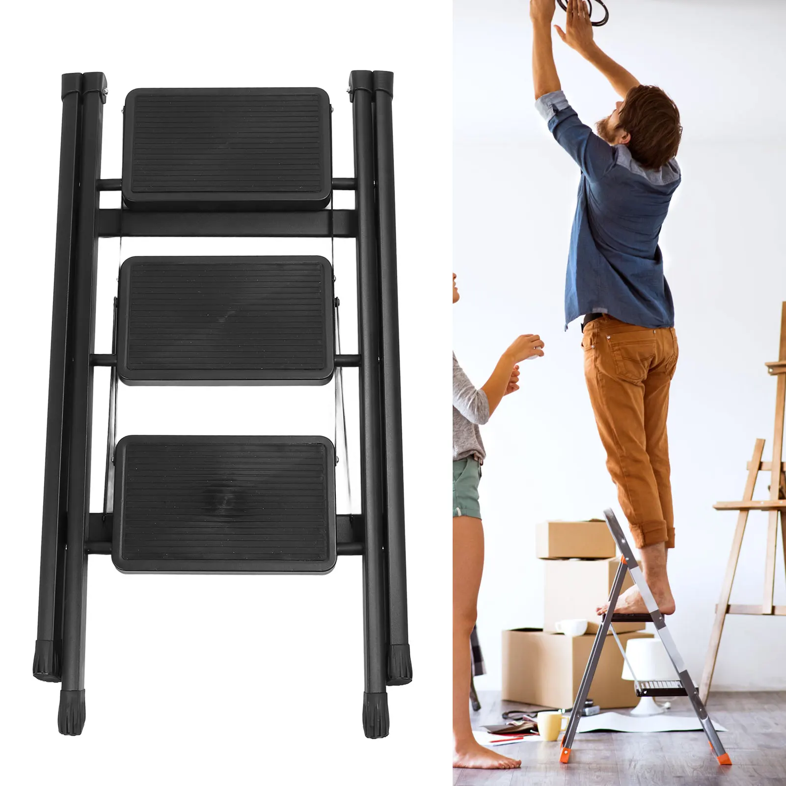 3 Step Ladder Folding Step Stool with Anti Slip Pedal 330.7lb Sturdy Carbon Steel Ladder Portable Stepladder Household Office
3 Step Ladder Folding Step Stool with Anti Slip Pedal 330.7lb Sturdy Carbon Steel Ladder Portable Stepladder Household Office