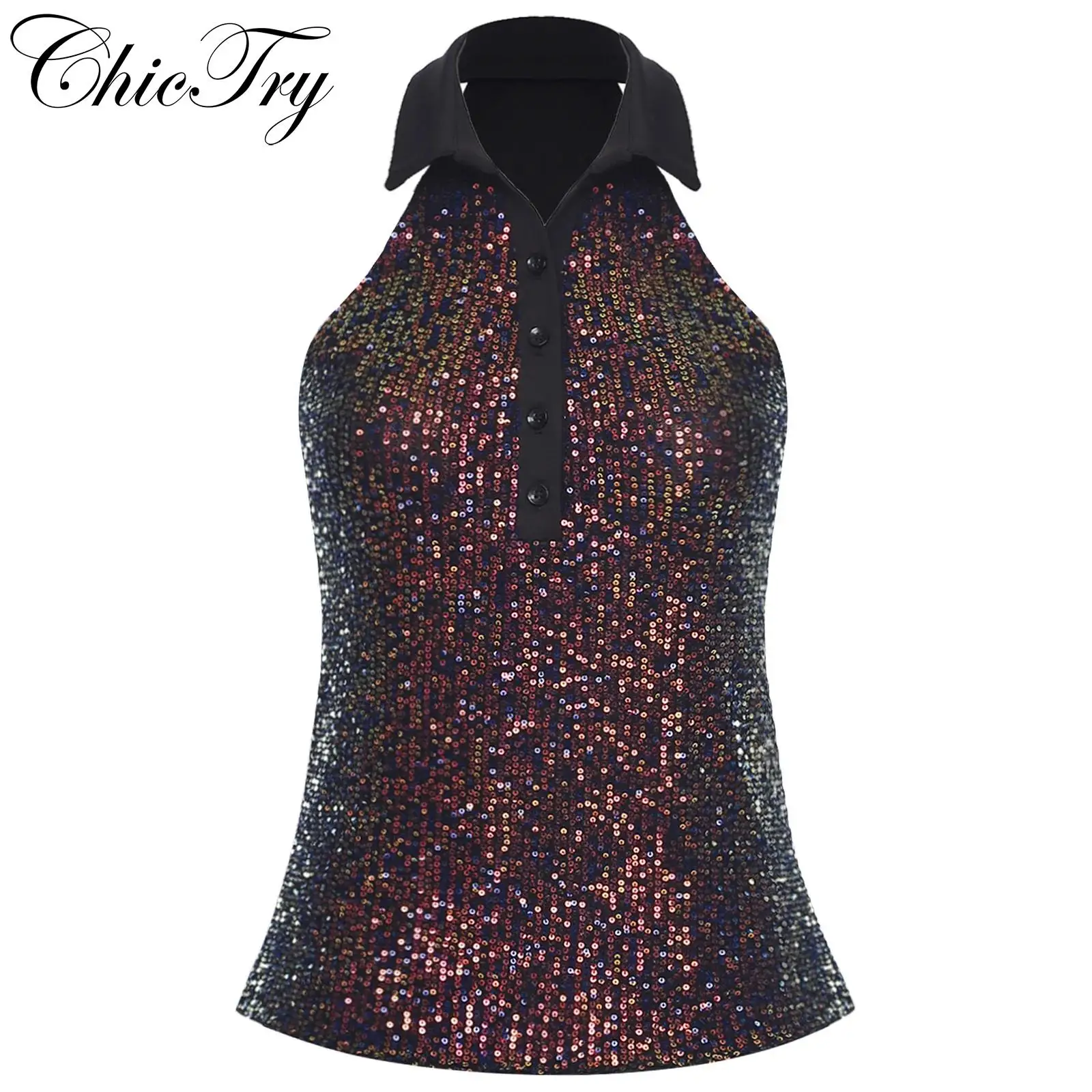 Womens Shiny Sequin Tank Tops Lapel V Neck Sleeveless Vest Contrast Color Crop Top Shirt Fashion Tops for Club Party Costumes
Womens Shiny Sequin Tank Tops Lapel V Neck Sleeveless Vest Contrast Color Crop Top Shirt Fashion Tops for Club Party Costumes