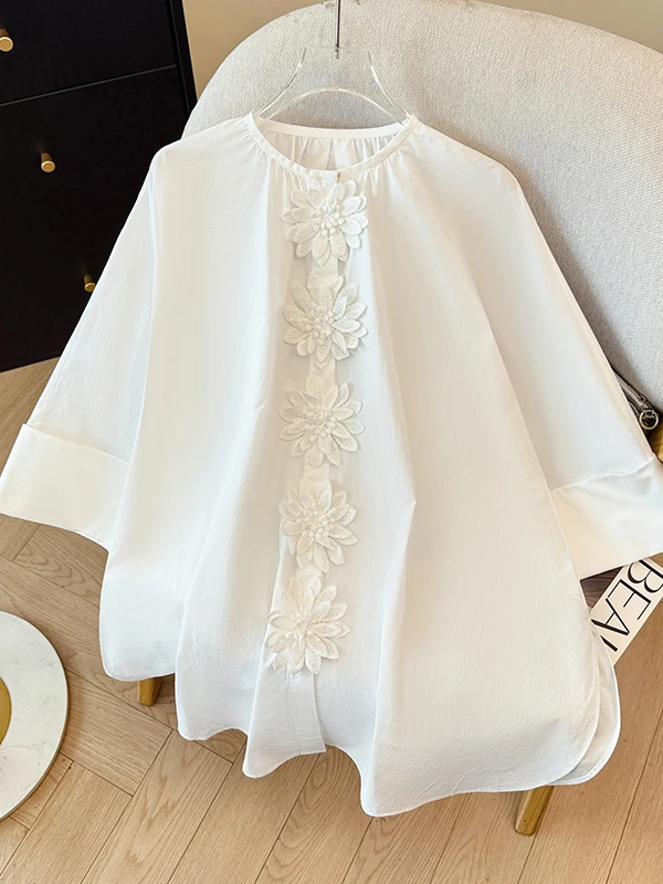 Korean Style round Neck Five Sleeve Shirt Women Summer New Light Luxury Flower Decoration Coat Casual Breathable Cotton Shirt
Korean Style round Neck Five Sleeve Shirt Women Summer New Light Luxury Flower Decoration Coat Casual Breathable Cotton Shirt