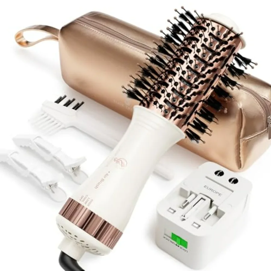 Travel Blow Dryer Brush for on-the-go use, Nano Titanium, black, dual voltage 120V-240V, 2-inch oval volumizing hot air brush w
Travel Blow Dryer Brush for on-the-go use, Nano Titanium, black, dual voltage 120V-240V, 2-inch oval volumizing hot air brush w
